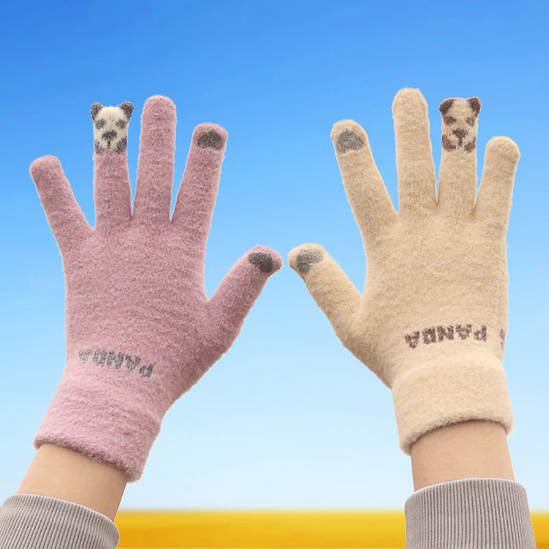 Women Winter Mink Cashmere Knit Touch Screen Glove Wrist Warmer Female Wool Mittens Sports Gloves