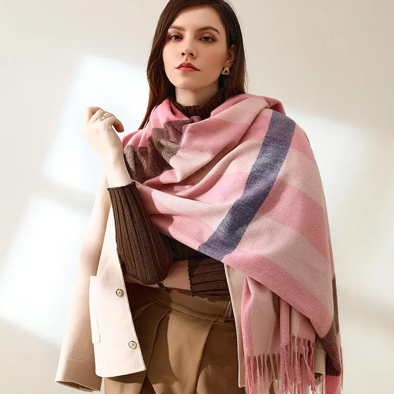Модная осенне-зимняя теплая уютная шаль в крупную клетку, шарф с кисточками в крупную клетку для женщин