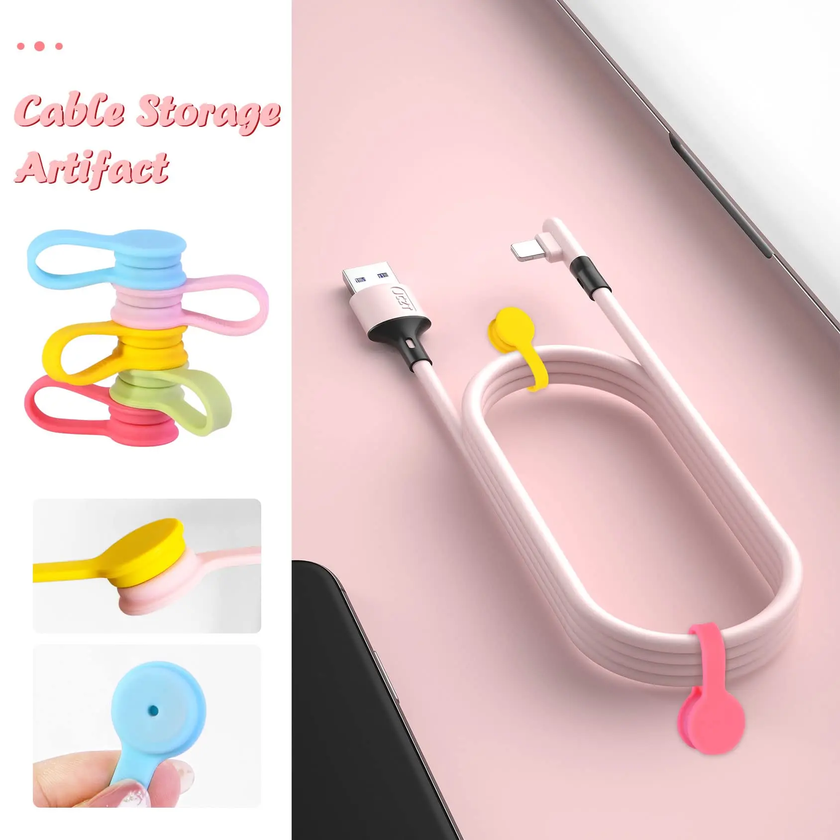 Customized Reusable Soft Silicone Strong Magnetic Cable Tie Reusable Table Lines Magnetic Storage Clip For Magnetic Organizer