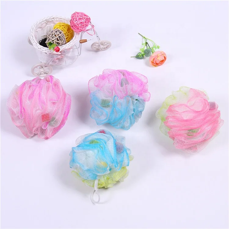 2022 hotselling tri-color nylon mesh sponge loofah bath puff shower ball  bath  sponge