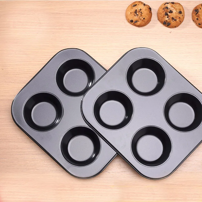 4-Hole Muffin Pan Bakeware Non-stick Cupcake Baking Pan Mini Pie Pans Heavy Duty Carbon Steel Muffin Tray/