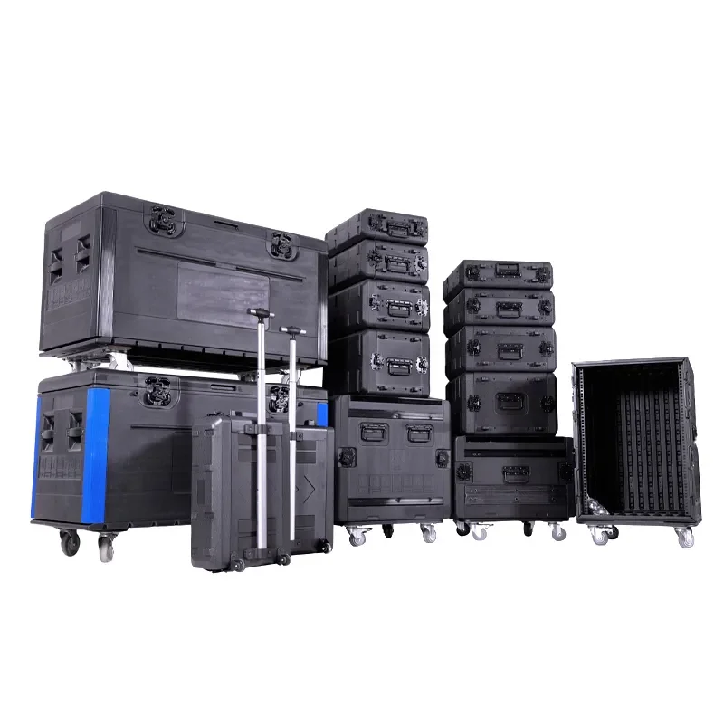 260mm Depth 8U 12U 14U 16U Plastic Waterproof-50-Plasma-Tv-Flight-Case Shockproof 4 Space at a Mixer Rack Road Tour Flight Case