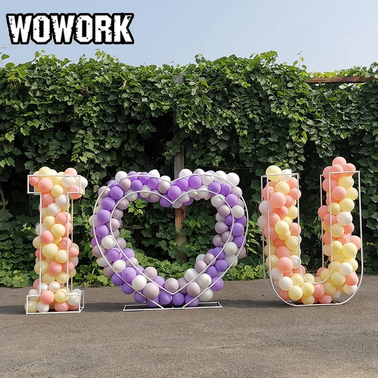 2021 WOWORK fushun waterproof wedding props event decoration baby shower custom Metal frame letter of balloons
