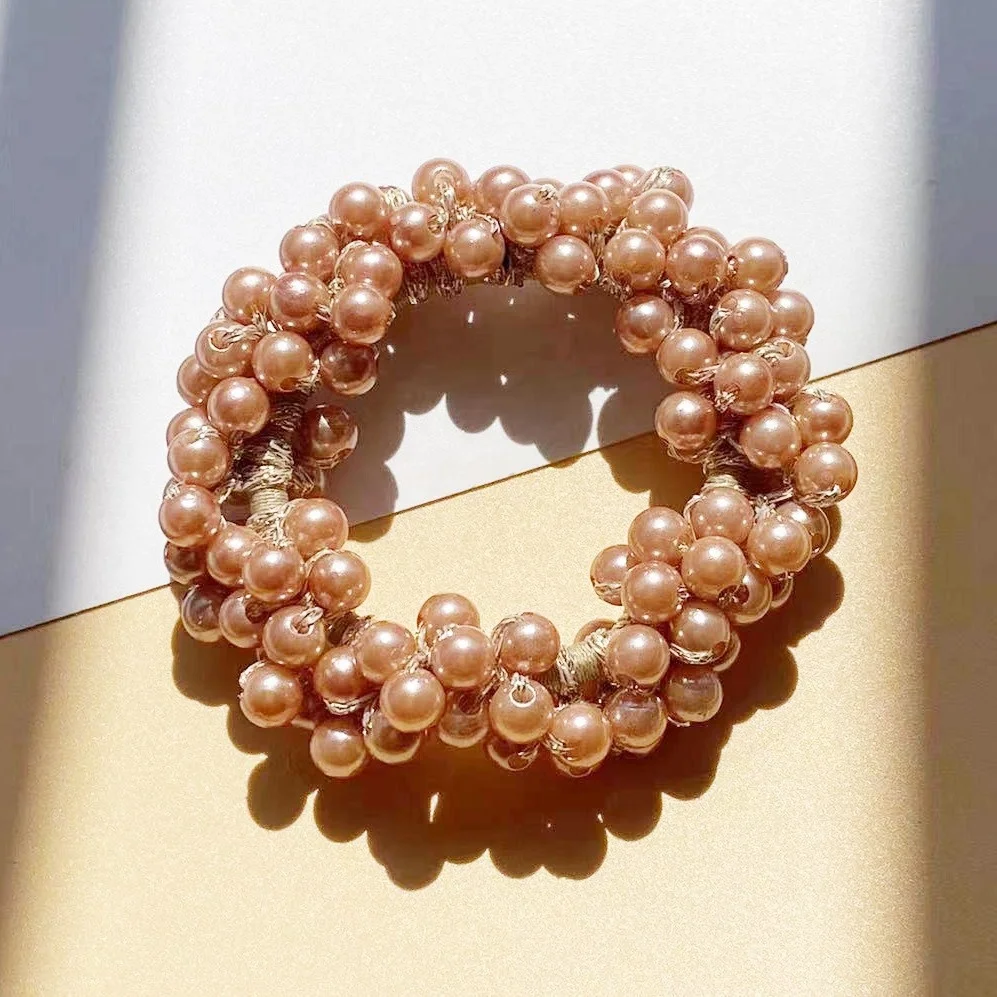 Women girls fashion crystal rhinestones scrunchie elastic rubber band hair tie accessories pearl scrunchies