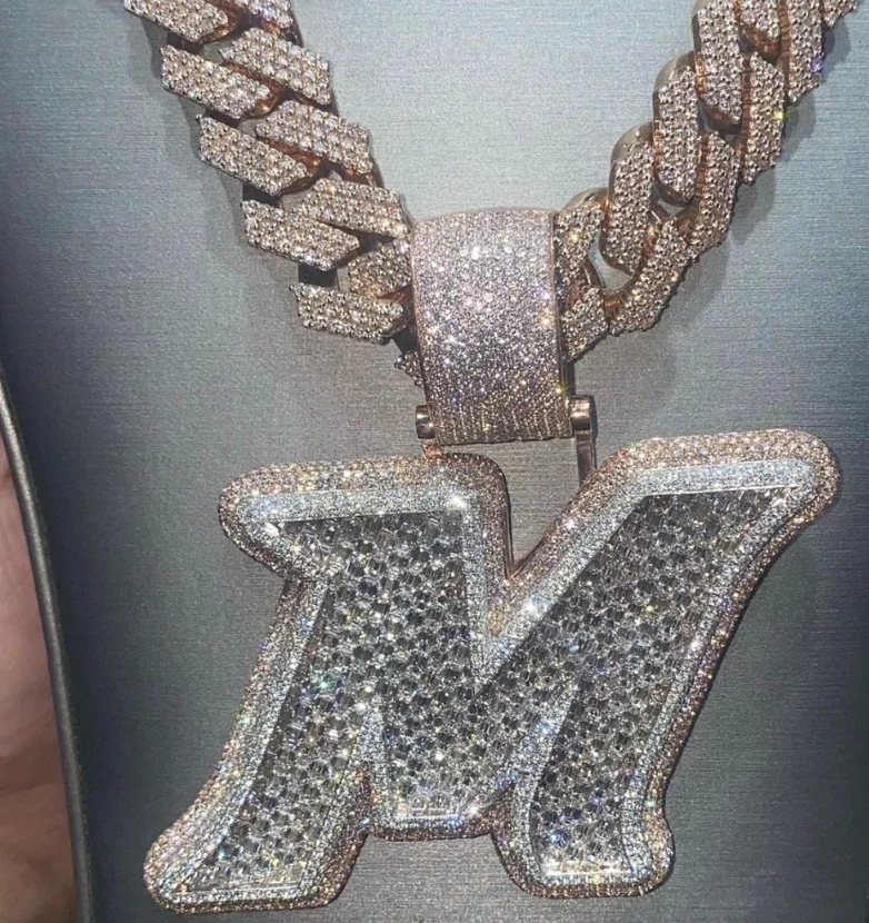 High Quality Vvs Moissanite Iced Out Full Diamonds Letter Initial Name M Jewelry Personalized Good Quality Custom Pendants
