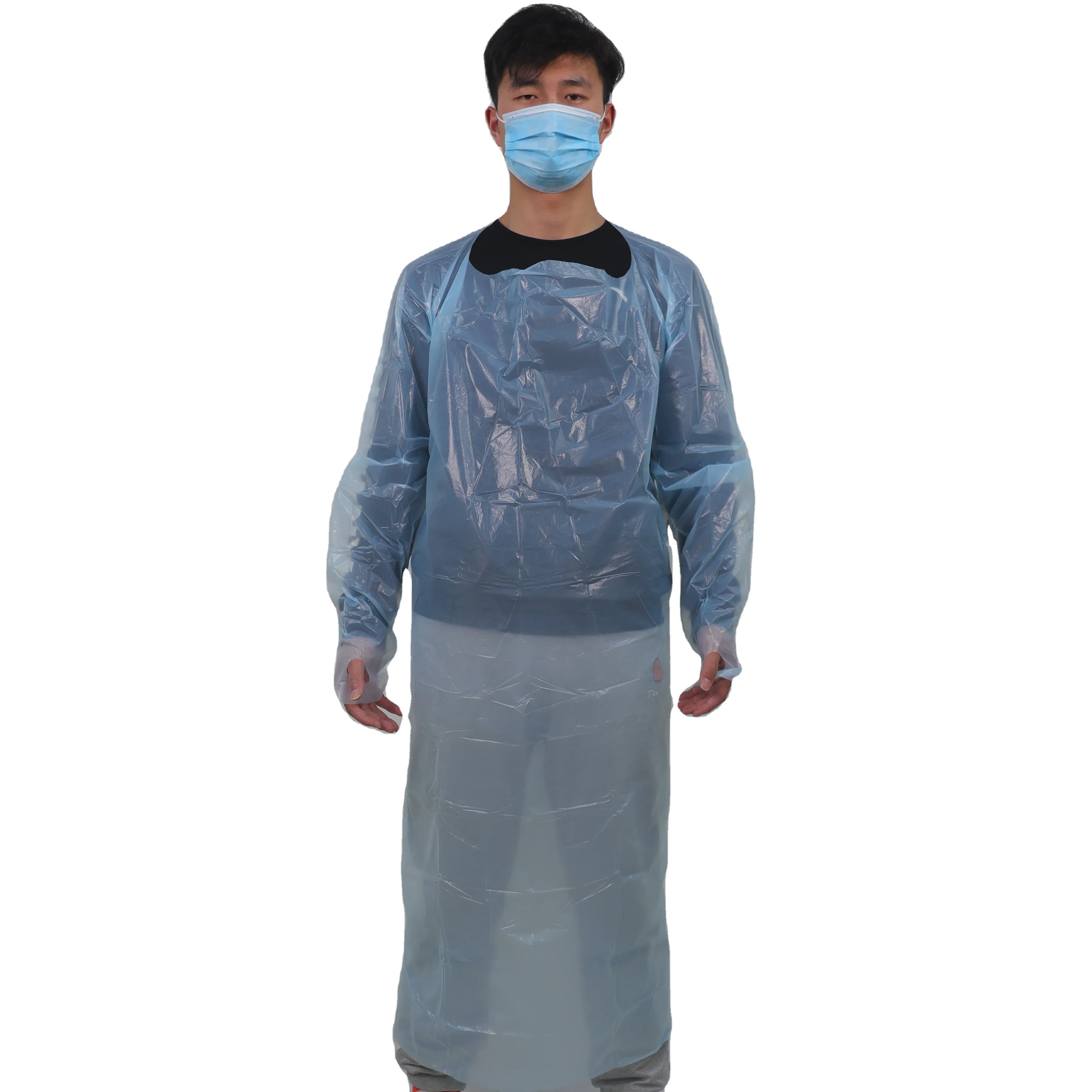 CPE Thumb Loop Isolation Gown with Poly-Coated Barrie, Blue, Universal