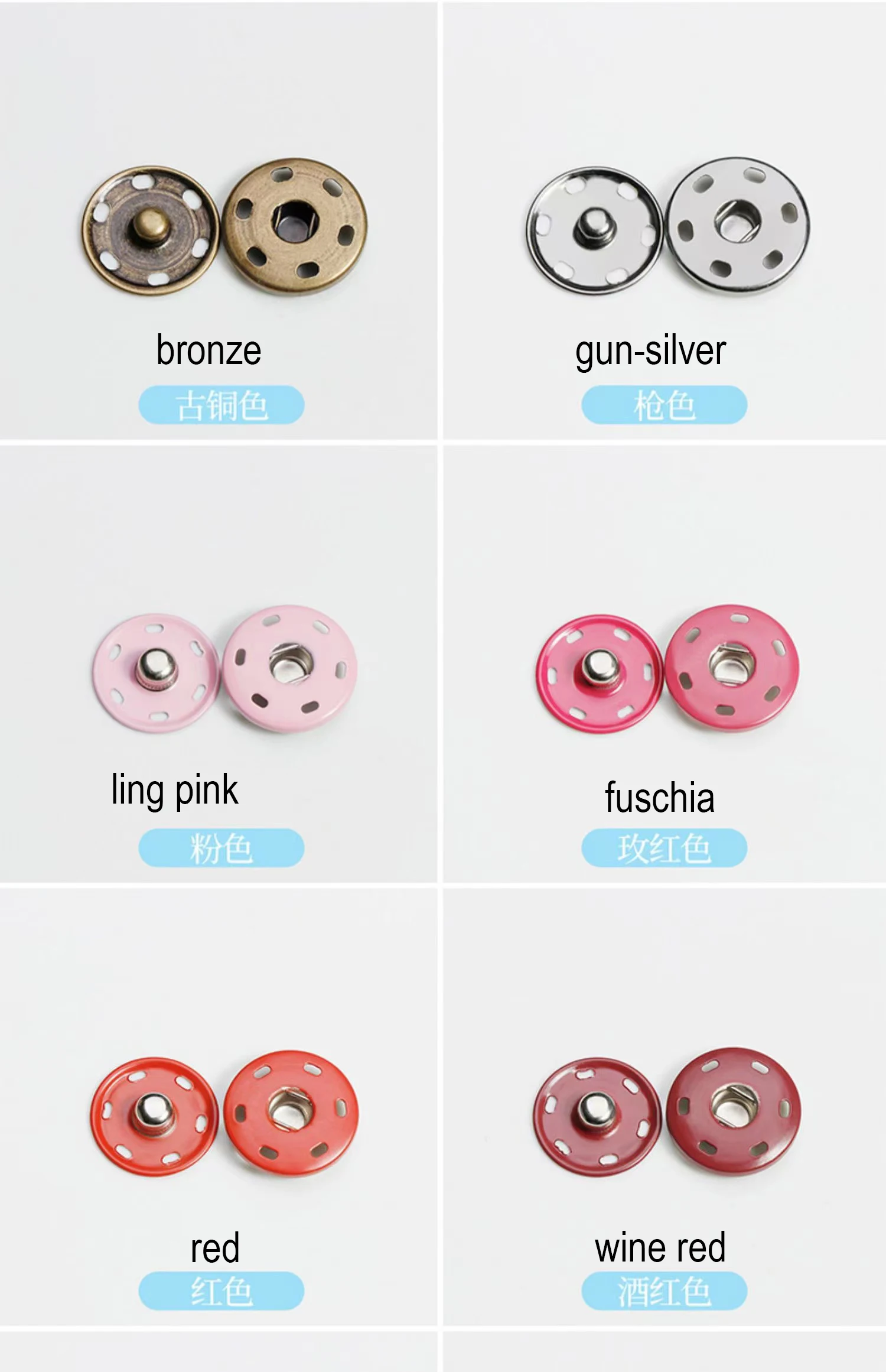 1000 sets Snap Button Kit - Multi color Multi Size Snap on Buttons for Sewing Clothing Leather Crafting Silver Color