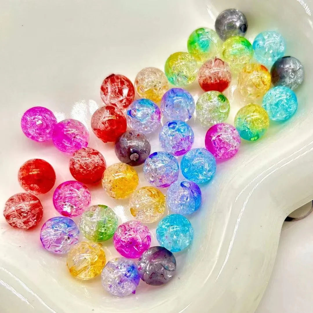 Wholesale Acrylic Plastic Burst Bead Colorful Round Beads With Holes DIY Bracelet Jewelry Making Crack Beads