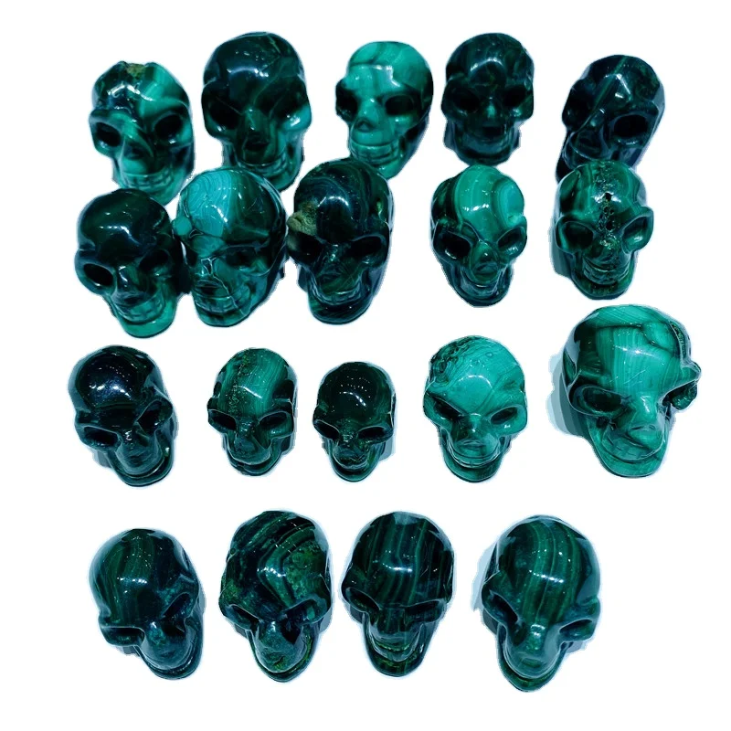 Wholesale Natural Small Size Crystal Malachite Skulls Healing Rock Malachite Crystal Skulls For Decoration