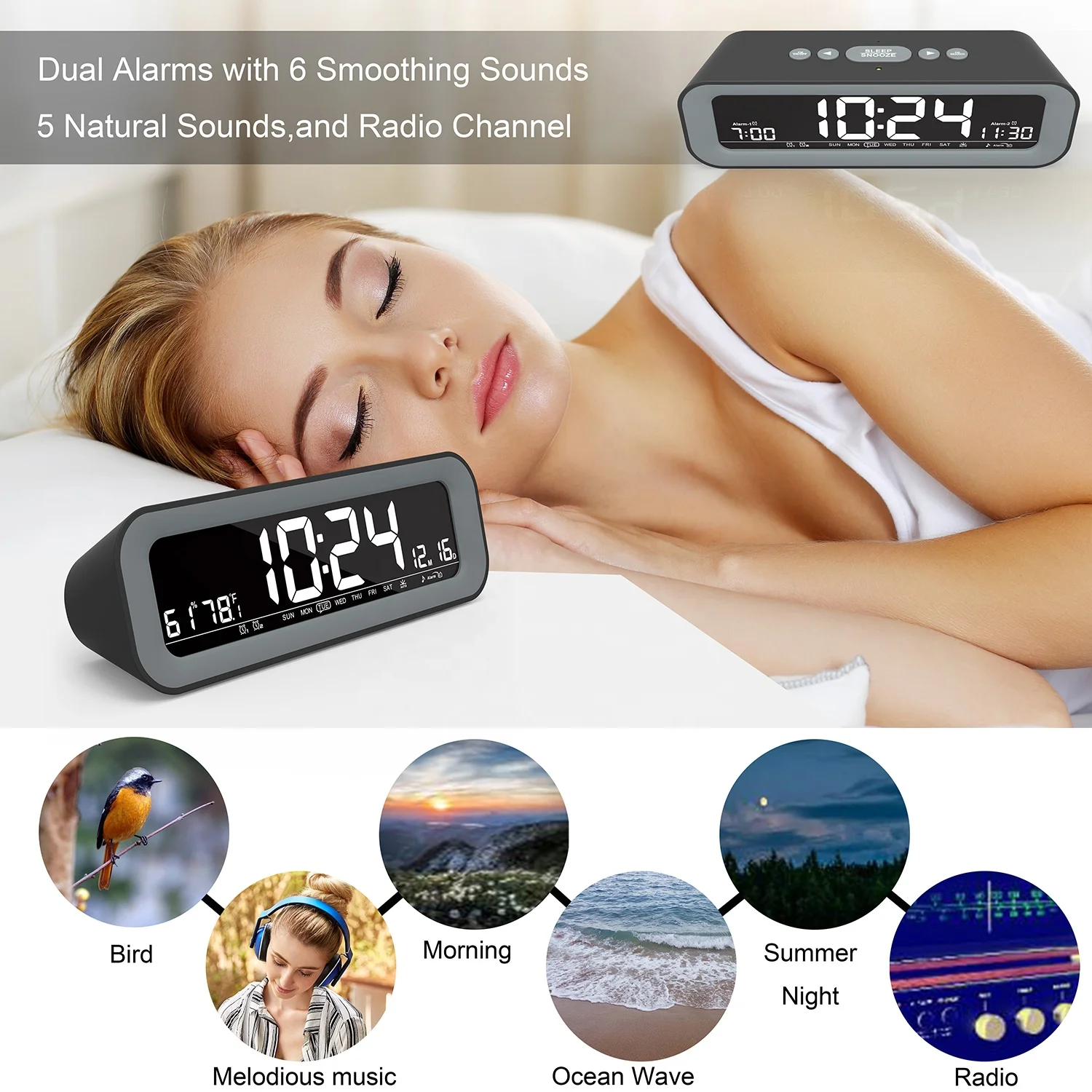 Fullwill Wholesale Digital Clock FM Radio Alarm Clock Smart Clock with Temperature