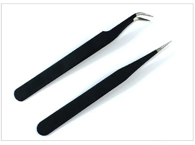 Super cost effective stainless steel tip round elbow anti-static clip drill tweezers nail tools