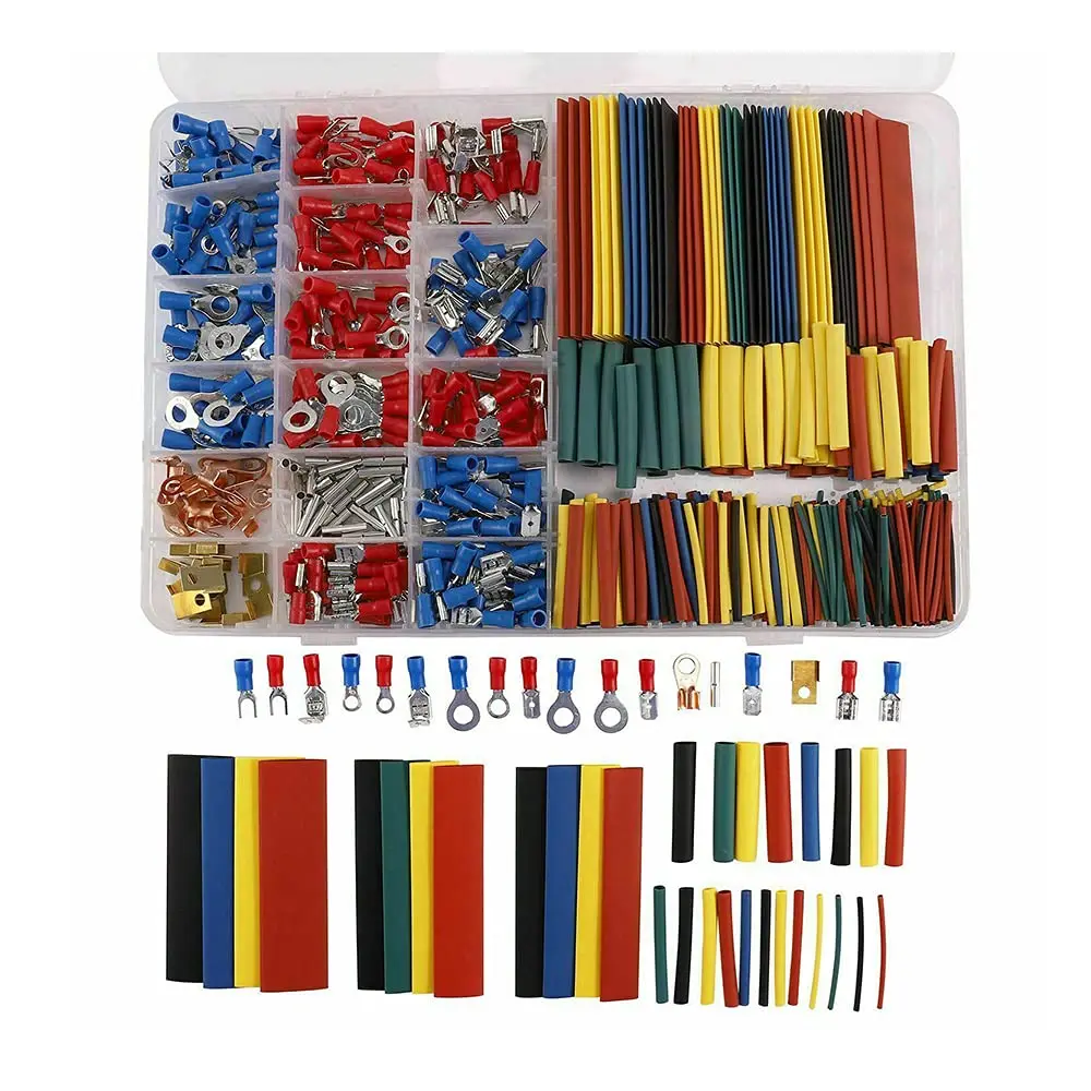 678Pcs Insulated Spade Butt Splice Crimp Terminal 2:1 Electrical Cable Heat Shrink Tubing Sleeve Kit