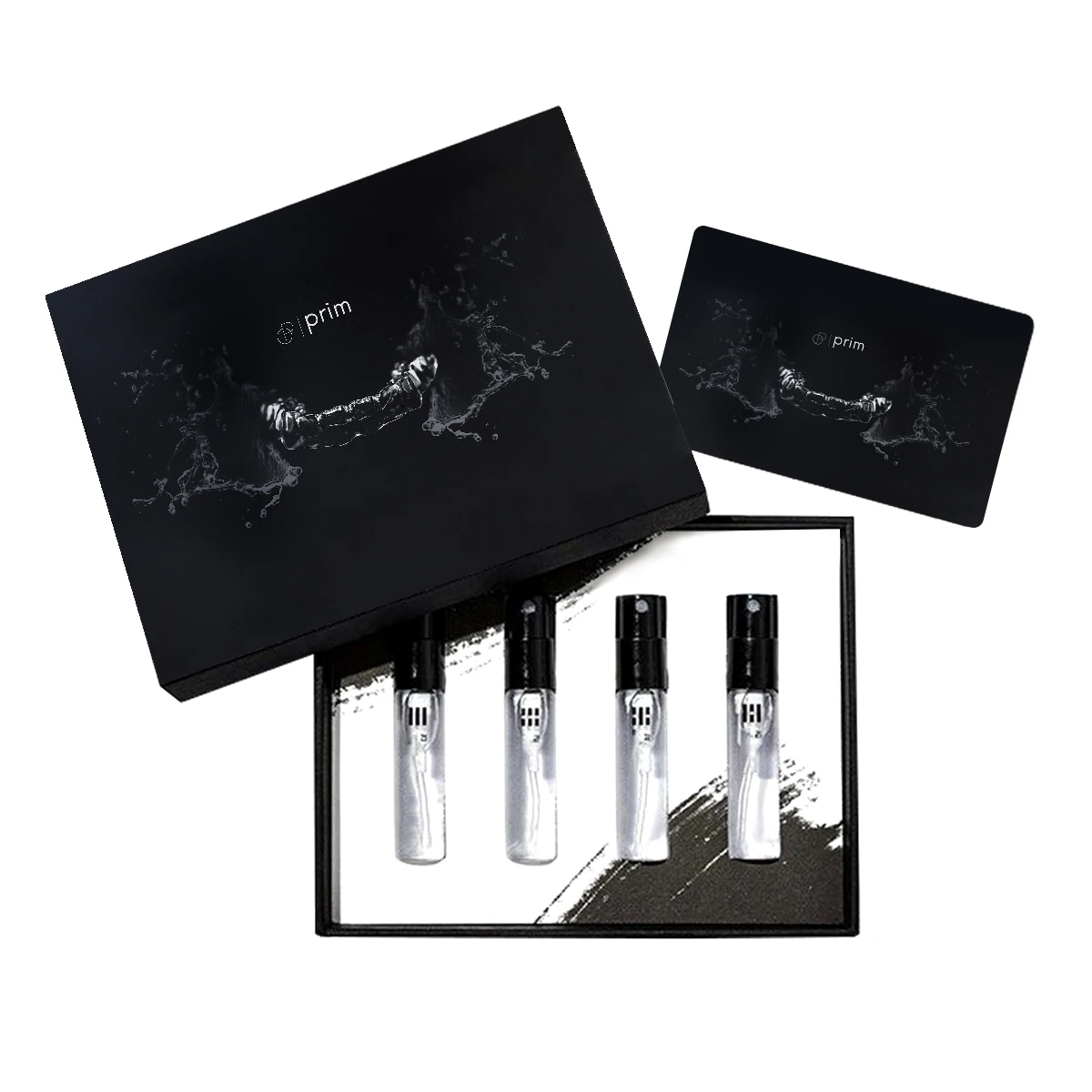 Подарочная коробка с черным чехлом используется для упаковки парфюмерного флакона 10 мл