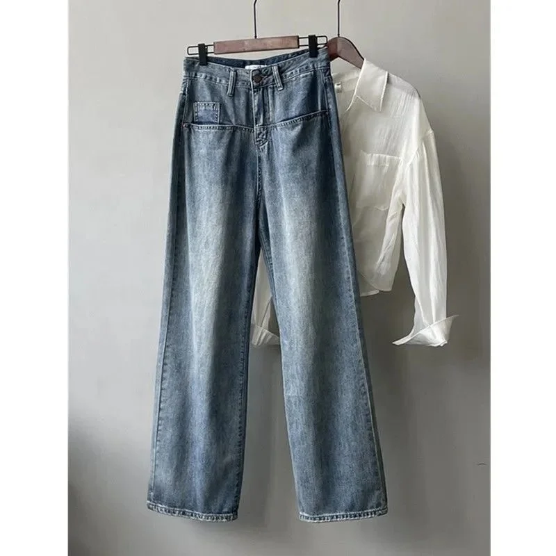 SKYKINGDOM new style floor length high waist women loose big wide leg denim jeans