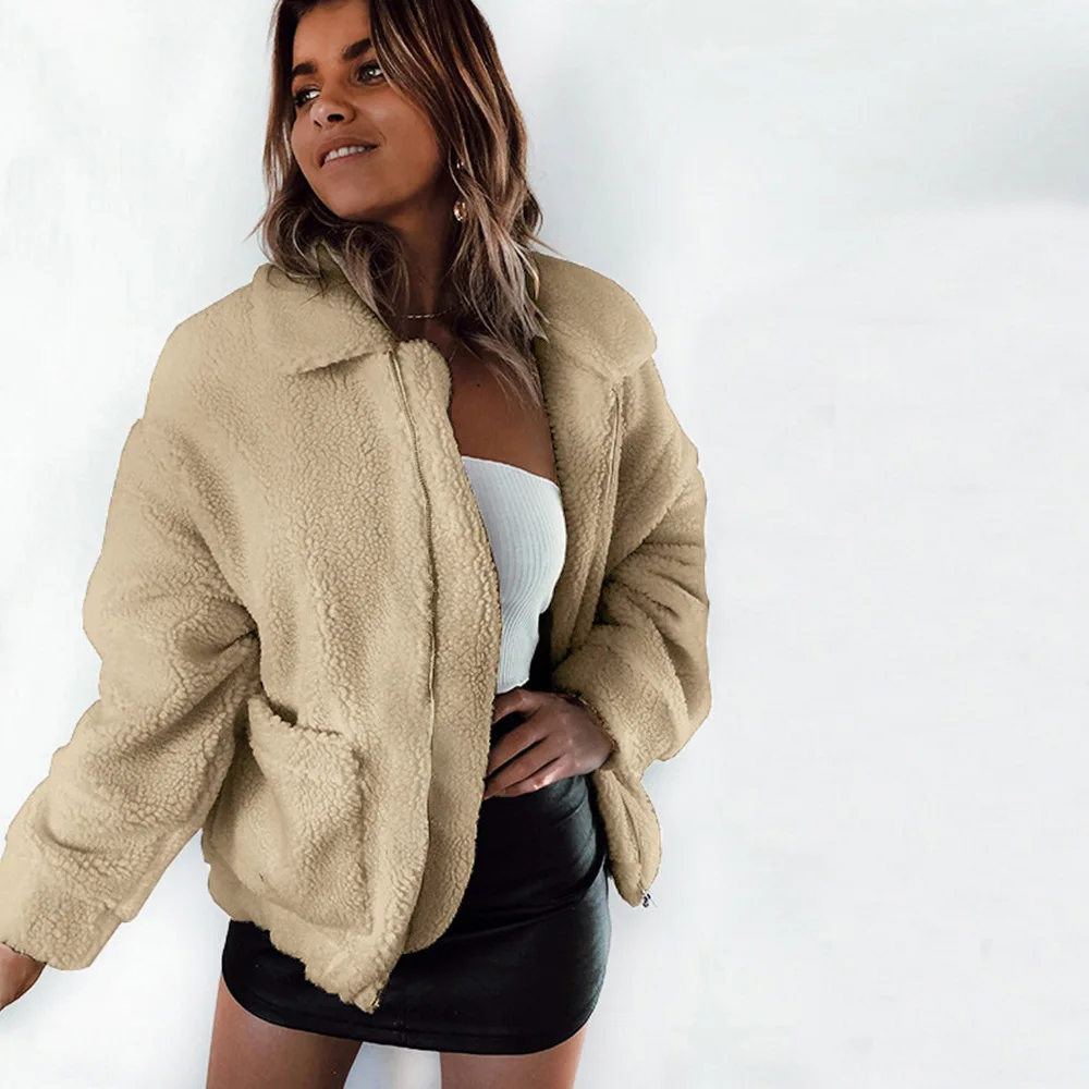 KYB6050 Plus size Fall / Winter 2019 New Zipper Plush Jacket Women faux fur Jacket coat