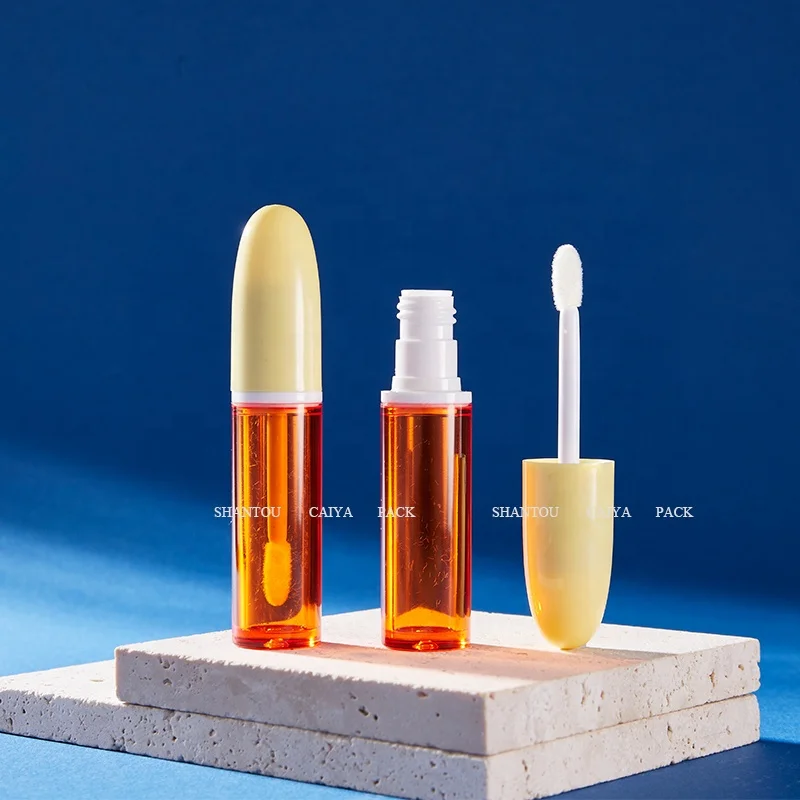 Wholesale 6ml empty yellow lip gloss containers tube packaging with wand lip gloss silicone brush liquid lip oil tint bottle