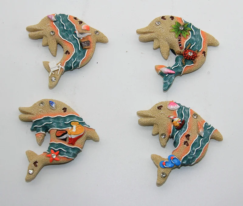Creative dolphin shape beach design polyresin fridge magnet Resin fridge magnet with beautiful marine life figurines for decor