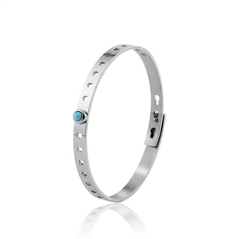 Modern Design Gold Plated Jewelry Stainless Steel Stone Charm Adjustable Cuff Bangle