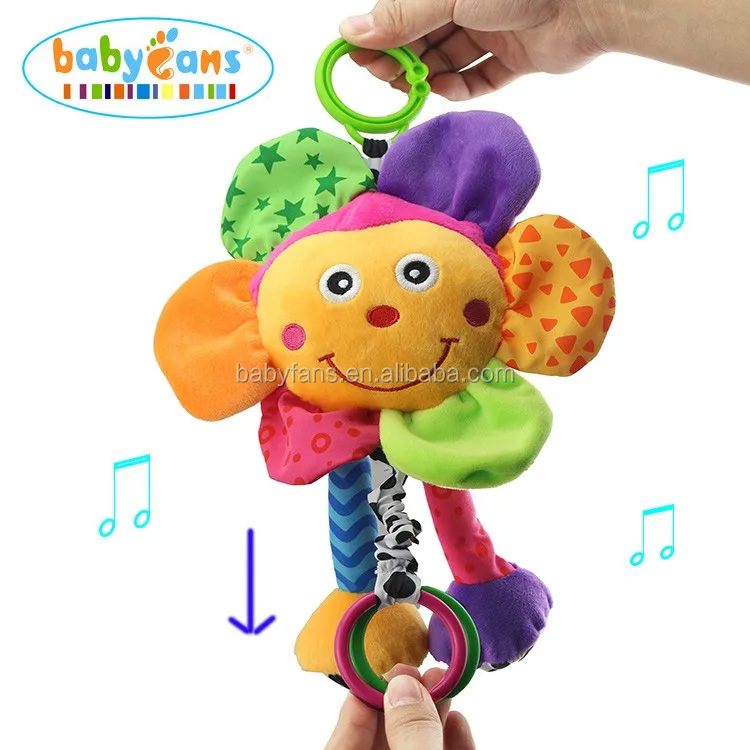 baby soft musical hanging toys beautiful cartoon plush sun flower with smile face