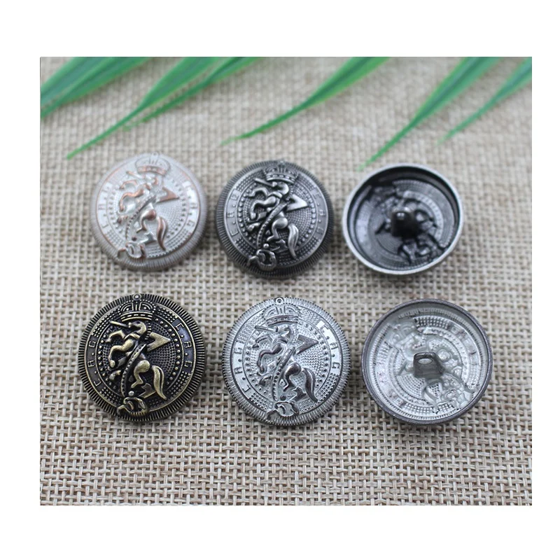 Factory wholesale fashion design horse pattern logo embossed shank sewing button for suit,25mm shank metal button