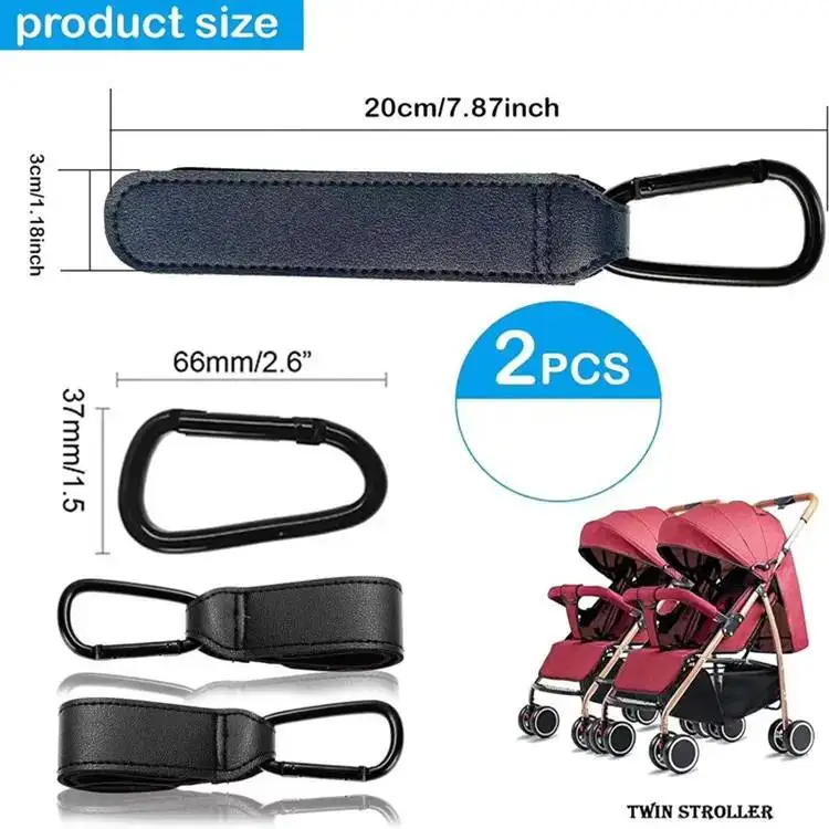 Custom Stroller Hooks for Diaper Bag Durable Leather Straps Diaper Bag Hooks Clips for Stroller Wheelchair Shopping Carts