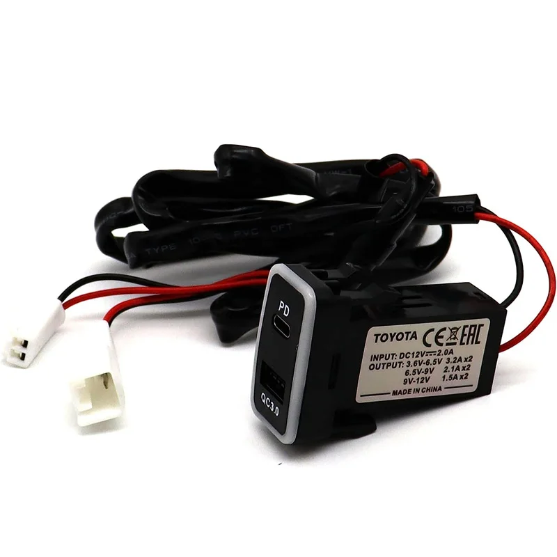 Toyota Vigo PD Type C USB Power Socket, USB C & Quick Charge 3.0 Car Charger USB Adapter Port Socket for Smartphone/Pad/Tablet