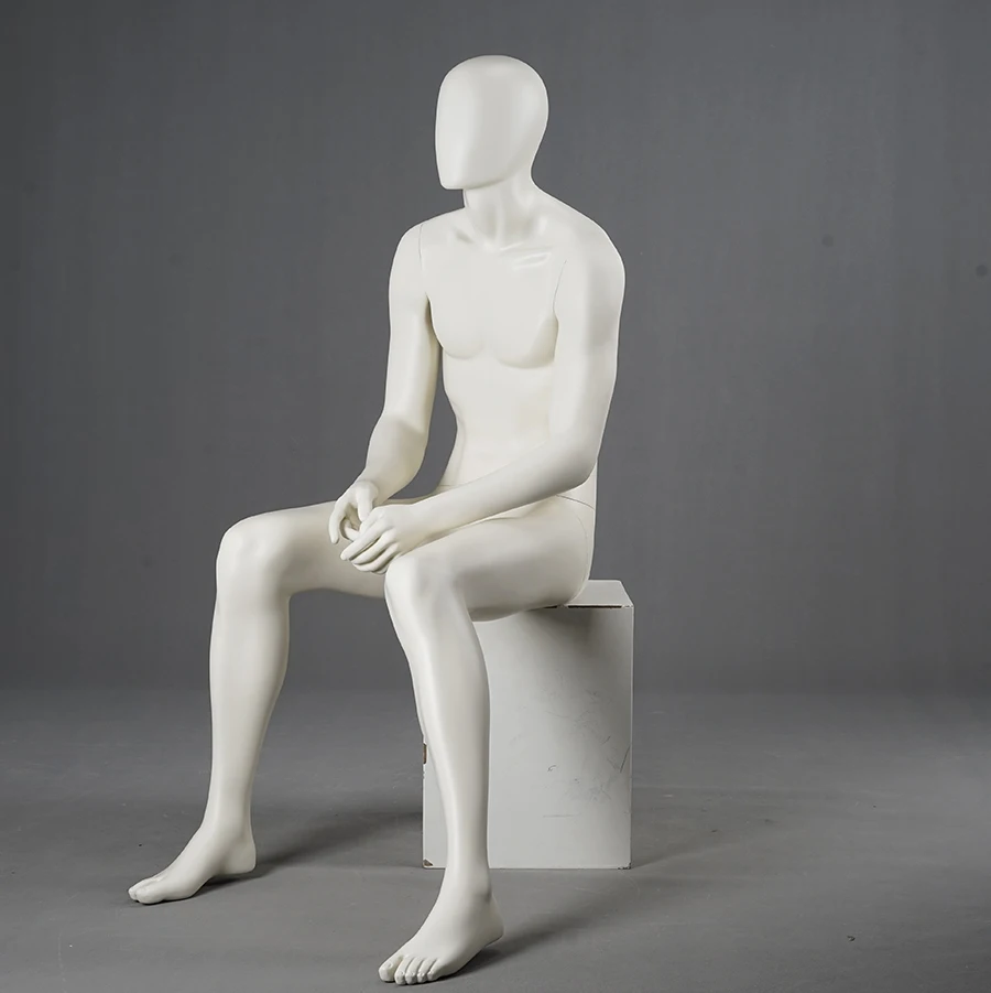 New arrival full body fashion sitting fiberglass male mannequin dummy models with egg head