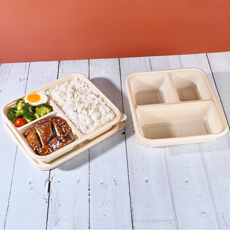 Biodegradable Eco Friendly Food Grade 3 Compartment Disposable Meal Corn Starch Lunch Box Container With Custom Logo