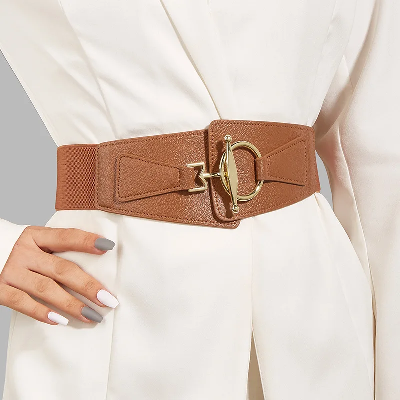 Wholesale Female Personality Fashion Golden Elastic Wide Waist Coat Dress Belt Luxury High Quality Designer Brand Belt Women