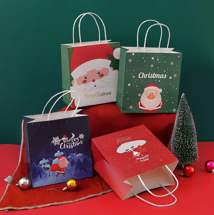 In Stock Luxury Cute  Clothing Cosmetic Christmas Gift Paper Packaging Bag with Handle