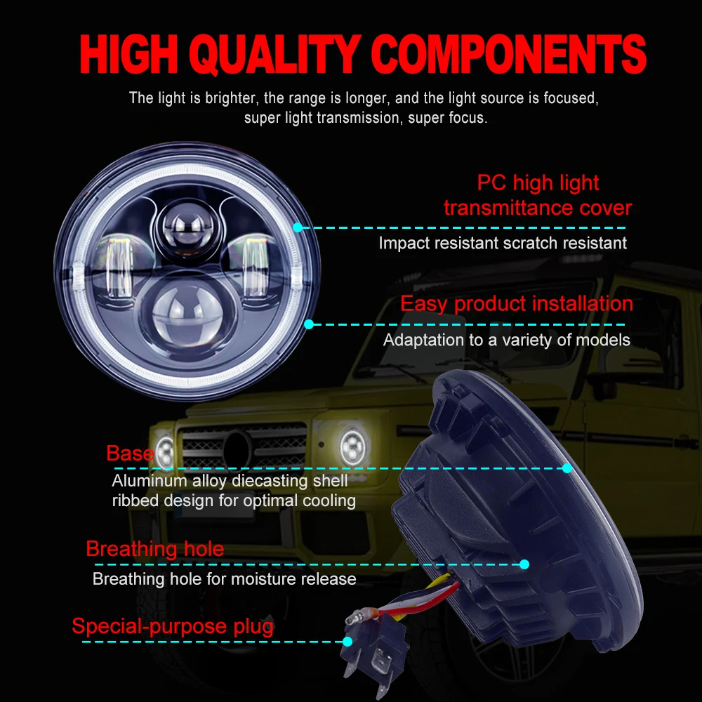 Pass NHTSA DOT Headlight assembly For hummer h2 accessories 7 inch headlight led car headlights