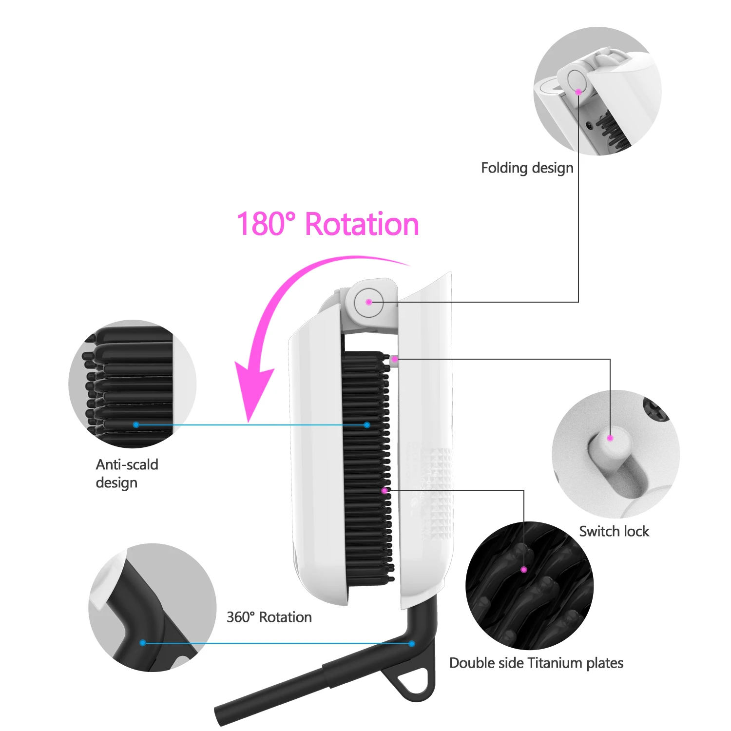 2020 New Product Factory Price 30s Fast Heating 360 Rotation Suitable All Hairstyles Folding Straight Hair Comb