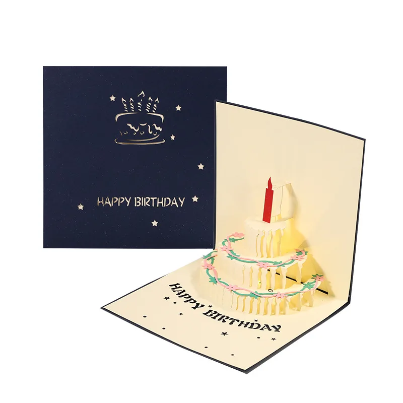 Birthday cake music lighting 3D greeting card paper carving creative gifts Holiday greetings card