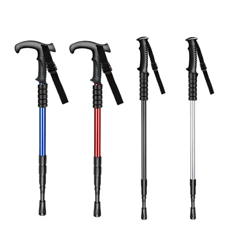 Outdoor Walking Alpenstock hiking stick trekking pole retractable aluminum telescopic walking stick folding trekking pole