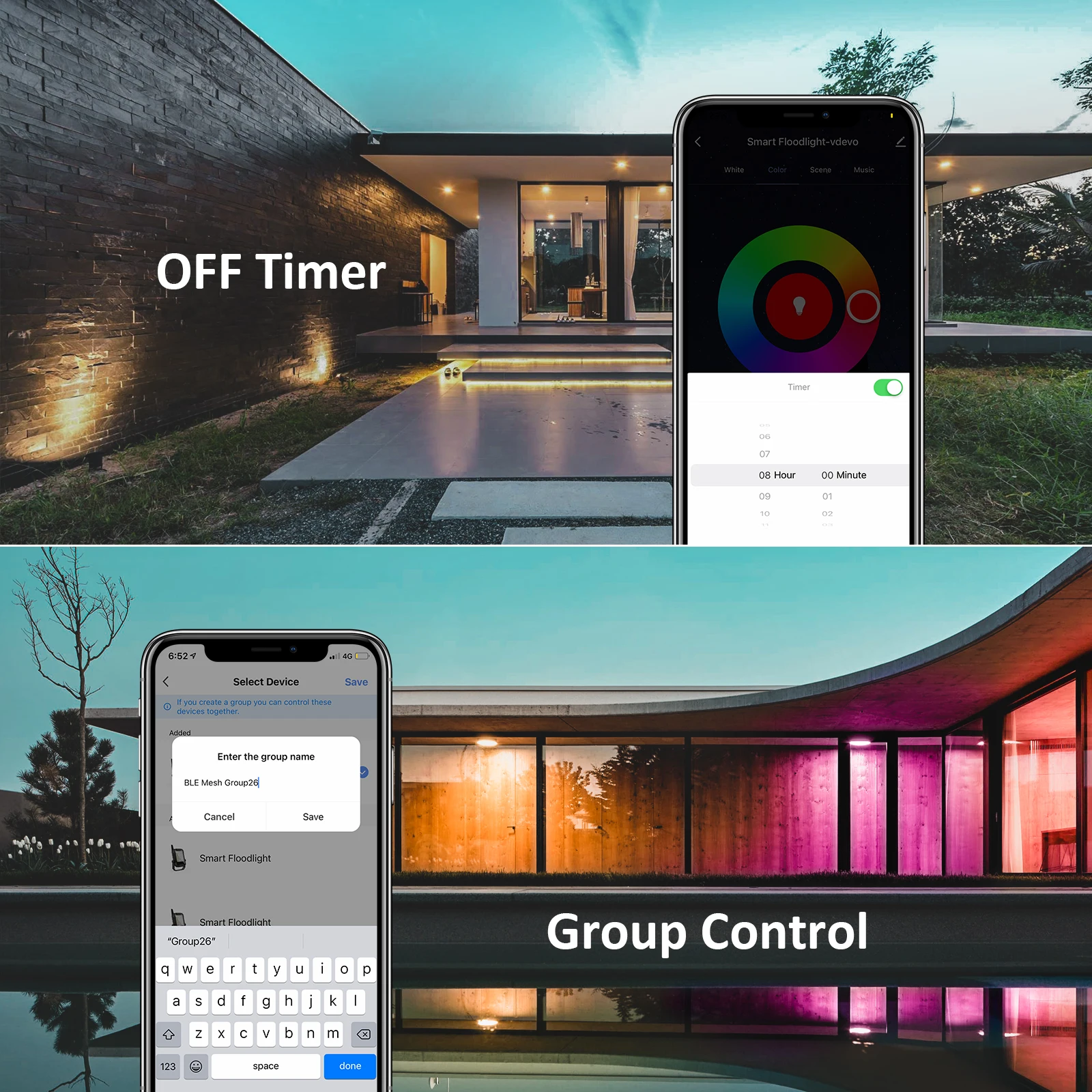 2 Pack 25W Waterproof BT Mesh Smart RGB LED Flood Lights App control CCT Adjustable Graphene Floodlight