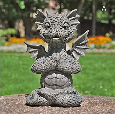 New 3D Small Dinosaur Garden Dragon Meditation Fairy Statue Solar Powered LED Lights Resin Table Lamps Garden Decoration