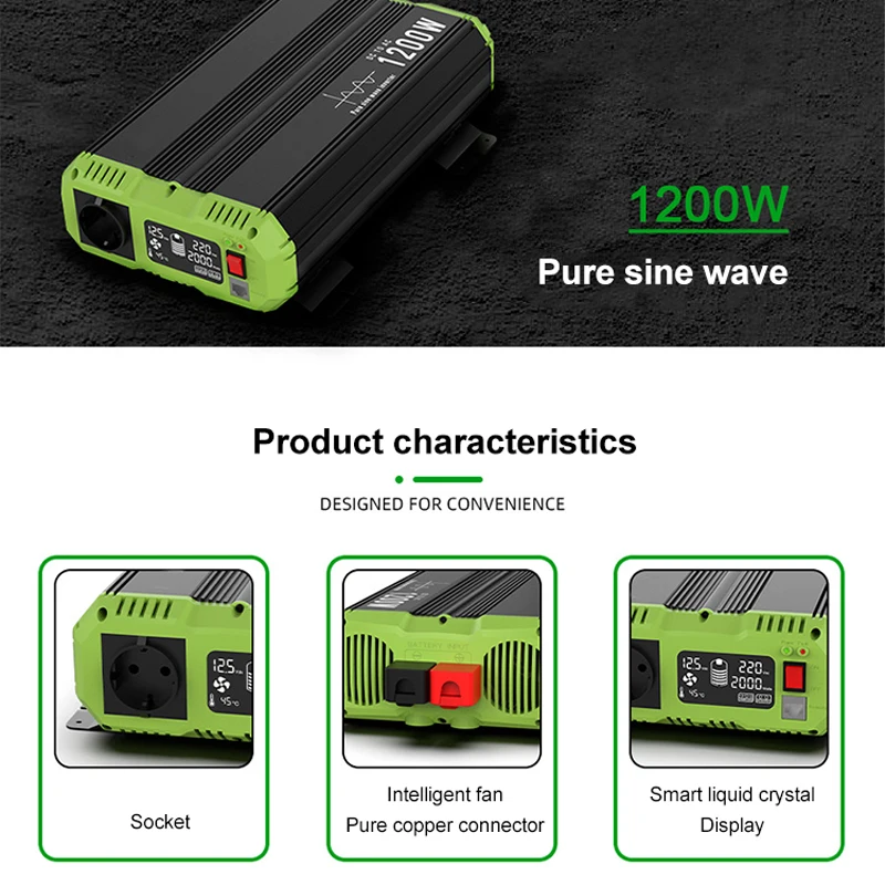 Hot New Factory Price 1200W Universal Solar Inverter 12V 24V 48V to 220V Car Truck Vehicle Tools
