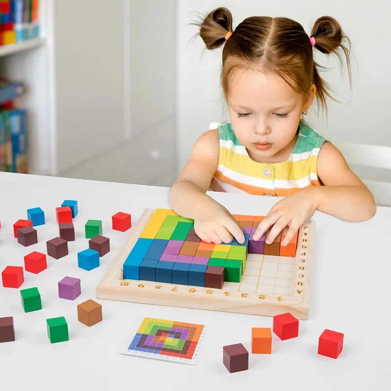 Wooden early education cognition children learning teaching aids educational toys puzzle jigsaw puzzle color cubes