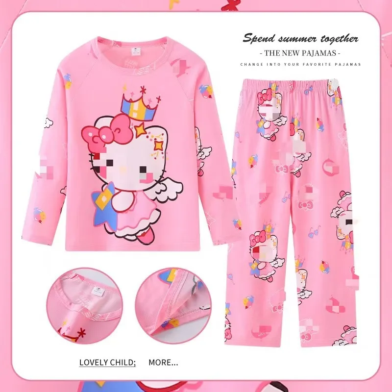 Wholesale Cartoon Kids Pajamas Hello Kt Melody Sleepwear Casual Long Sleeves Spring Autumn Loungewear Sets Boys Girls Pajamas