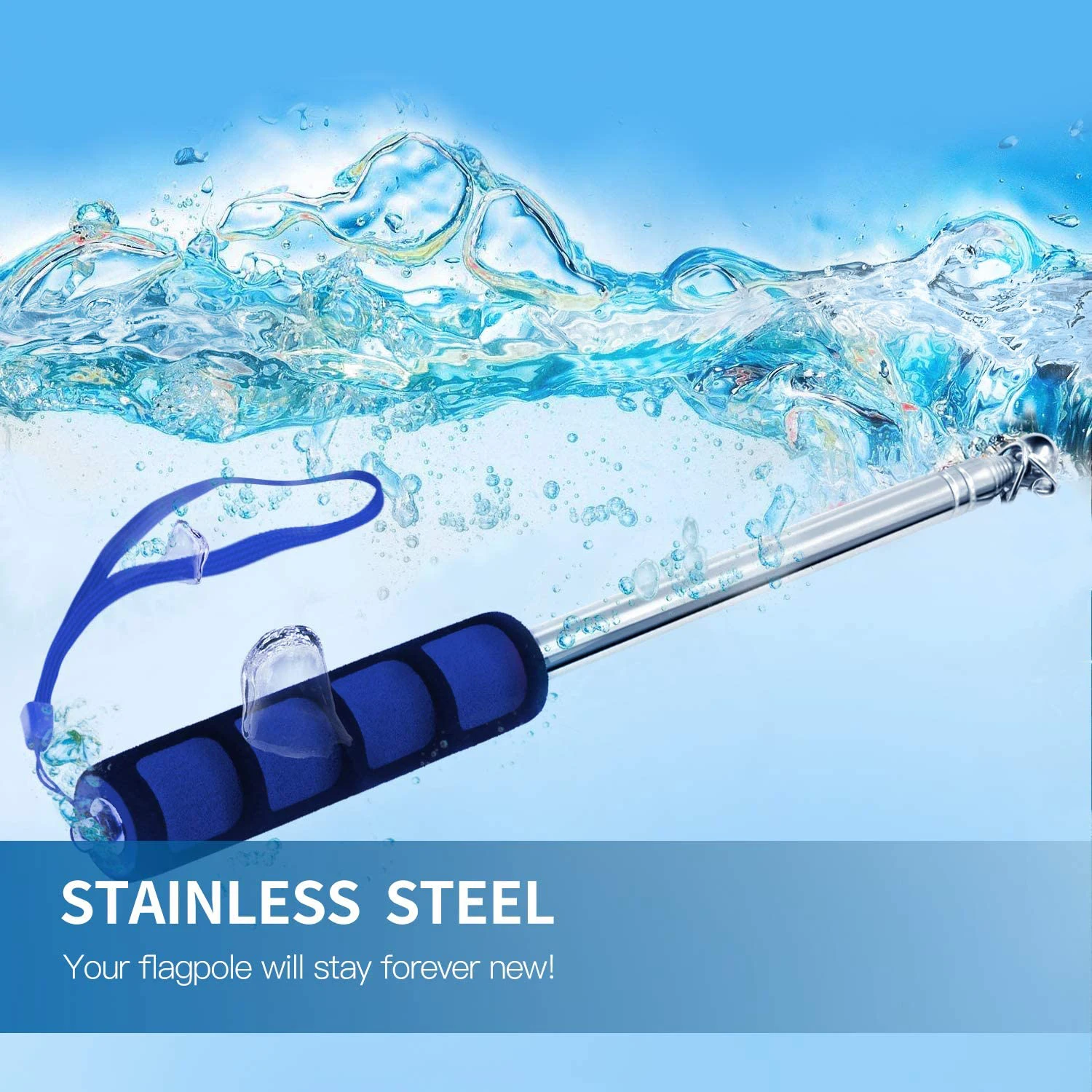 Wholesale portable colorful sponge handle telescopic flagpole, stainless steel tour guide hand adjustable flag pole