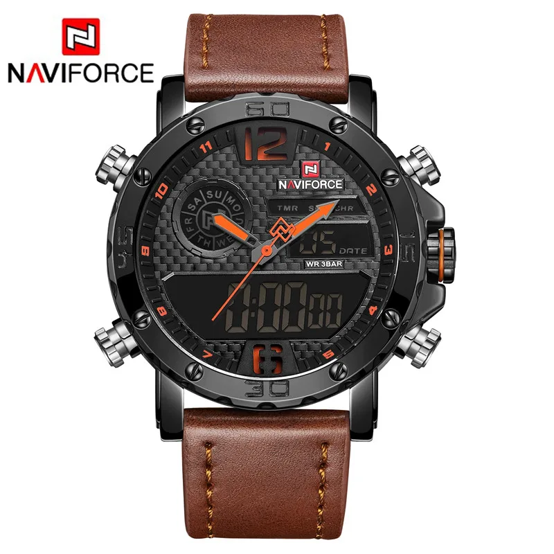 Luxury Leather Sport NAVIFORCE Men Watch Quartz Waterproof Wrist Watch 9134