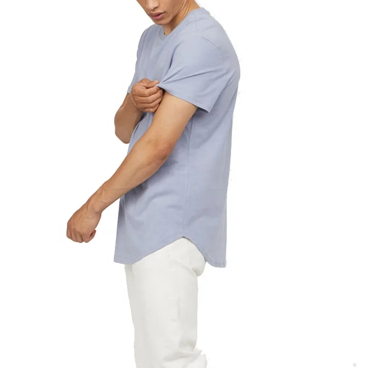 Wholesale Blank Pima Cotton T-shirts Custom Logo Scoop Bottom Hem T-shirt