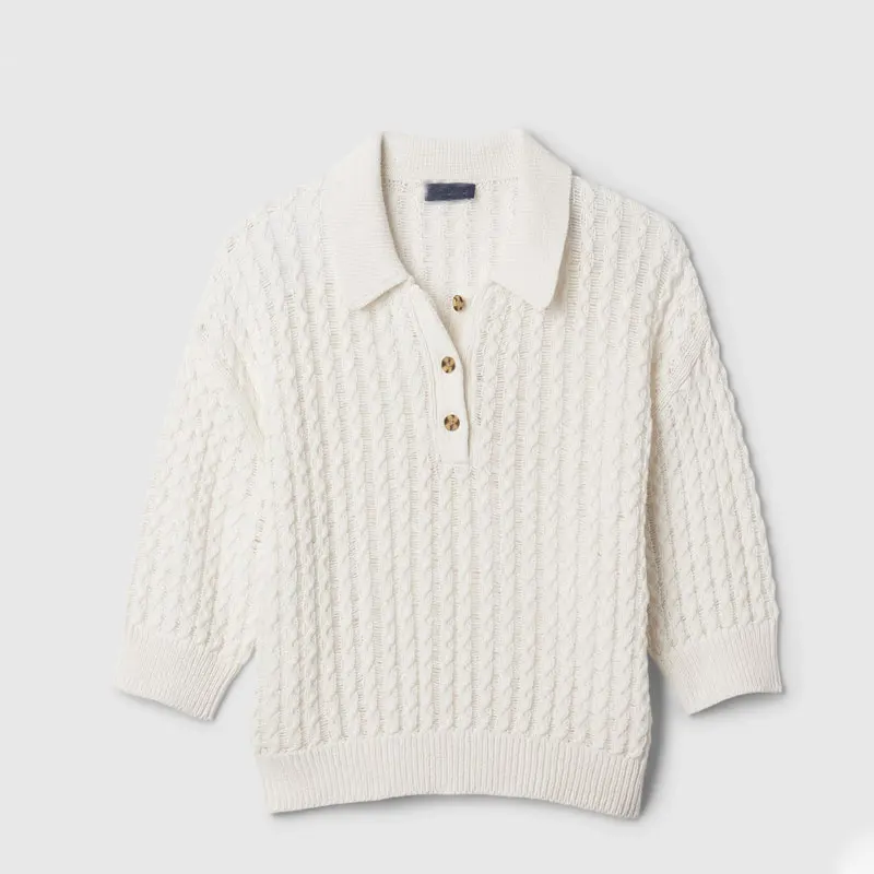 Custom Fall Knitwear Cable Knit Mid Sleeve Sweater Circle Neck Woman Texture Twisted Knit Sweater