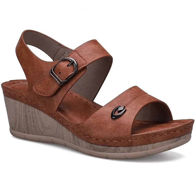Good Quality Women PU Wedge Sandals Latest Design Custom Logo Women Sandals Shoes