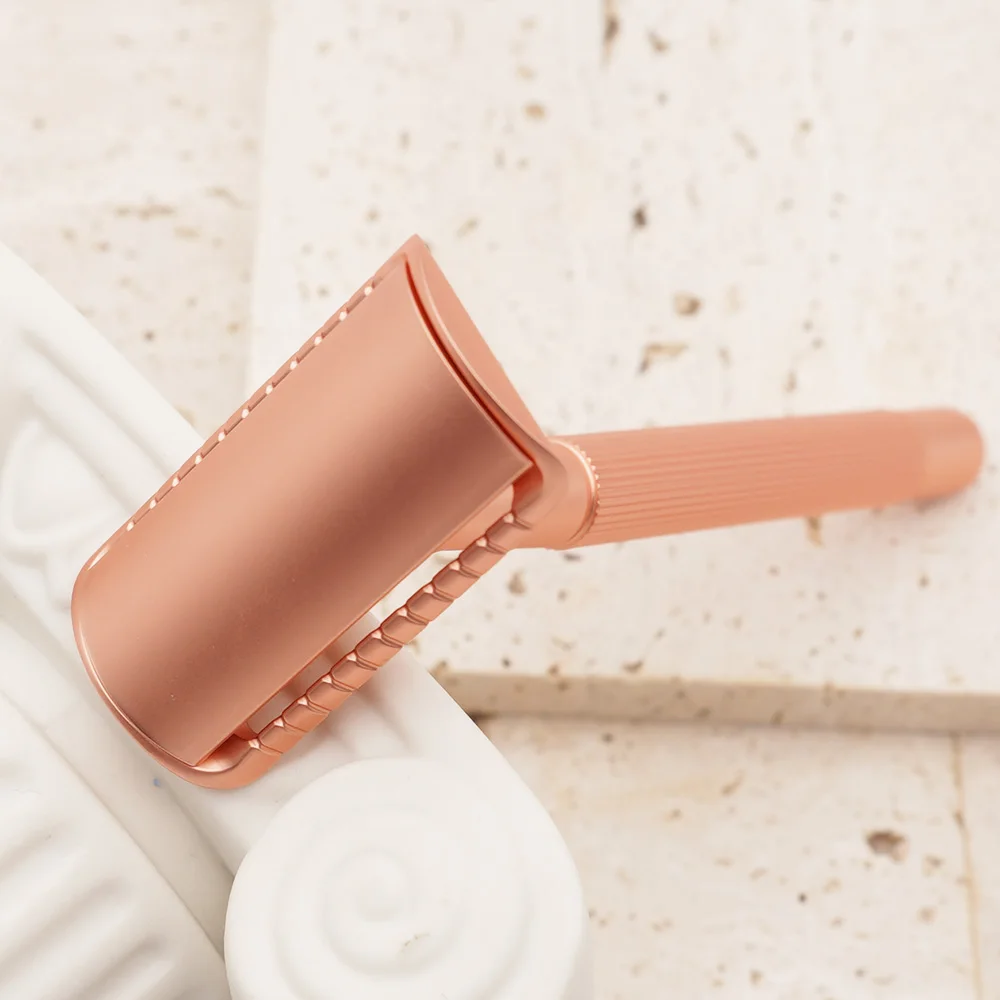 Eco-friendly Brass Handle Zinc Alloy Rose Gold Color Classic Double Edge Lady Shaving Safety Razor