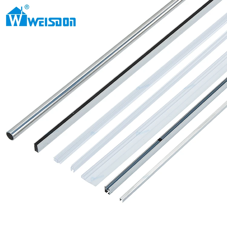 Weisdon Stainless Steel Rail System Screw Handle Roller Sliding Full Set Shower Door Hardware Without Glass