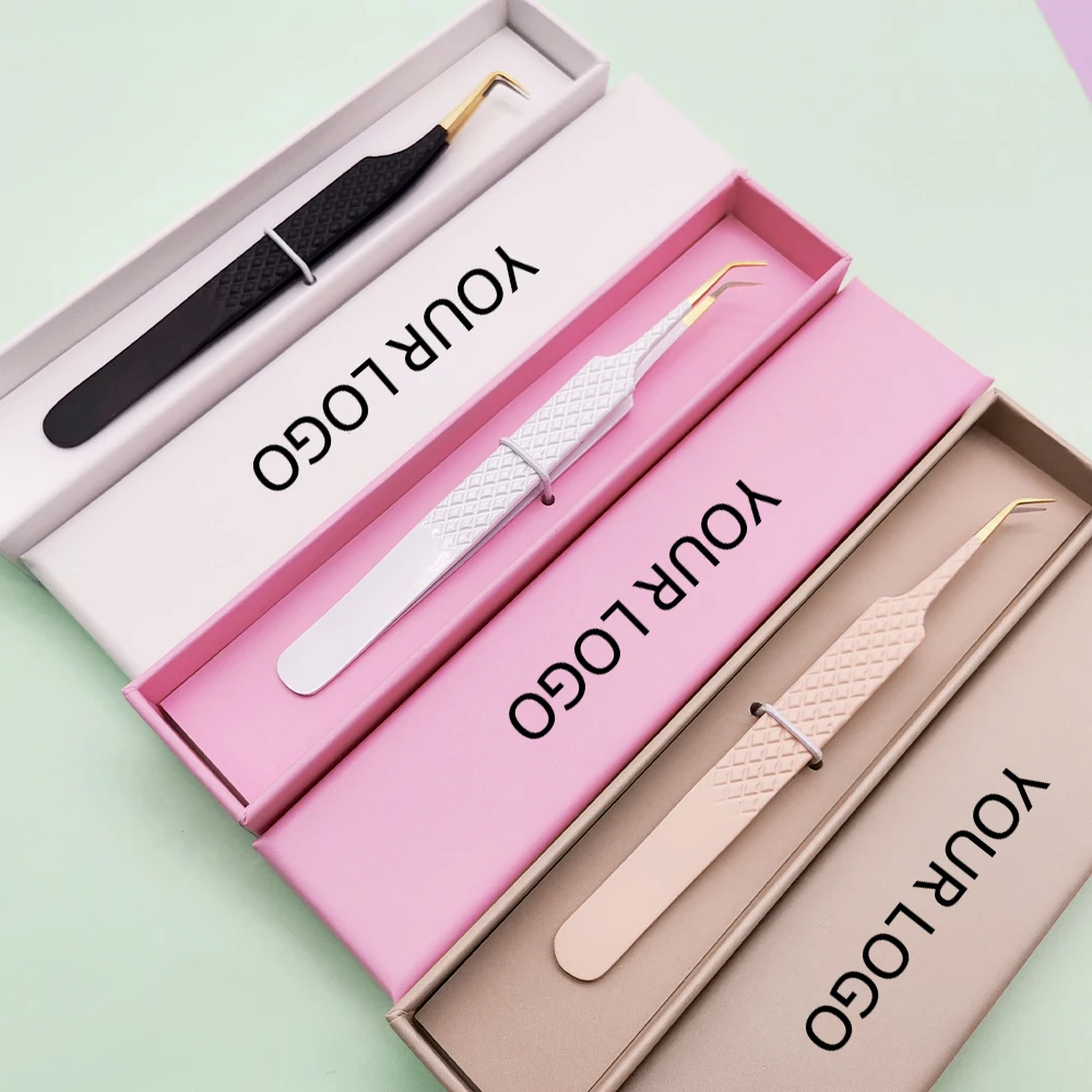Private Label Volume Tweezers Custom Lash Extension Strong Isolation Tweezers With Custom Box Fiber Tip Eyelash Tweezers