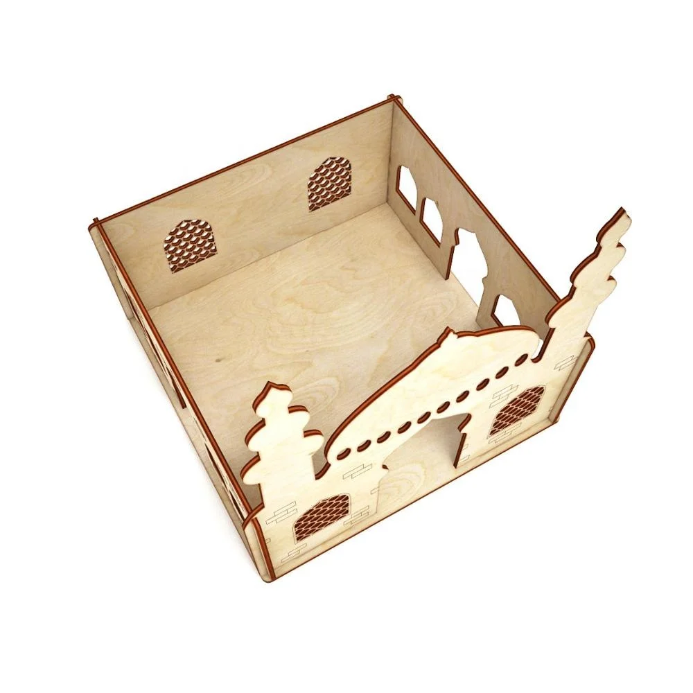 Islam Muslin Wood Ornament Wooden Mosque Shape Craft EID Ramadan Decoration