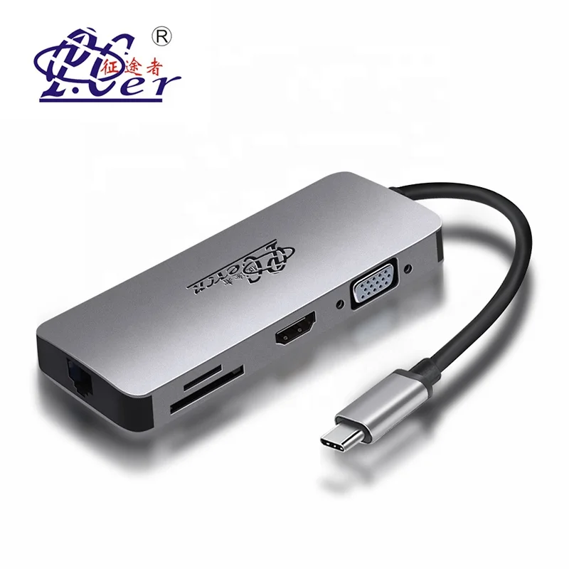  USB-концентратор «Все в одном» с портом Type-c на DVI VGA USB-адаптер LAN 8