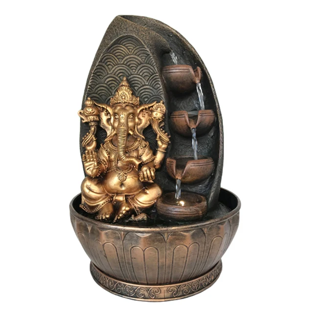 Home Decoration Living Room Religious Indoor Tabletop Hindu God Ganesh Water Fountain Resin Crafts Ganesh Water Fountain